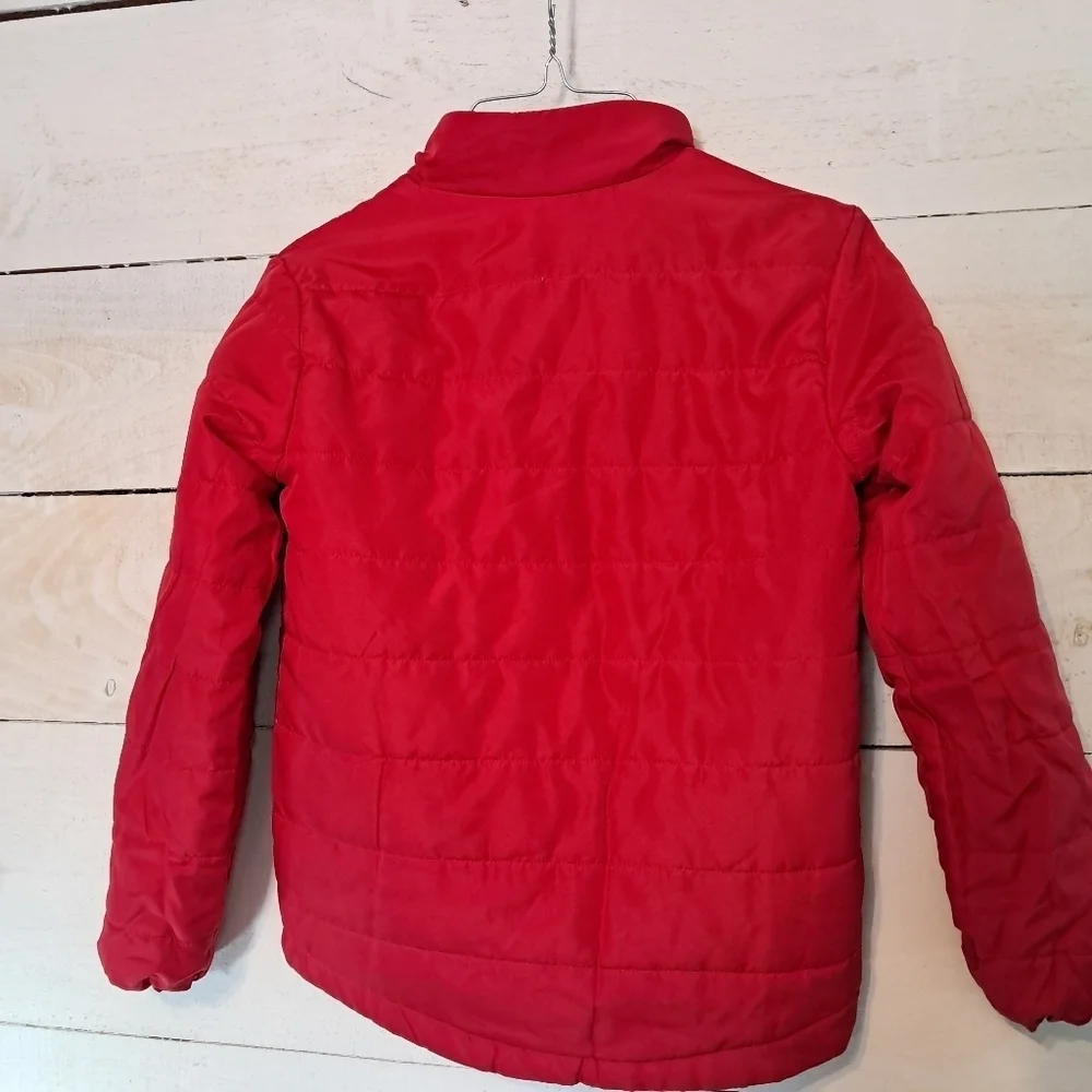 Eddie Bauer Puffer Jacket Kids Small 7/8 Red Full Zip, Retro Logo on Chest